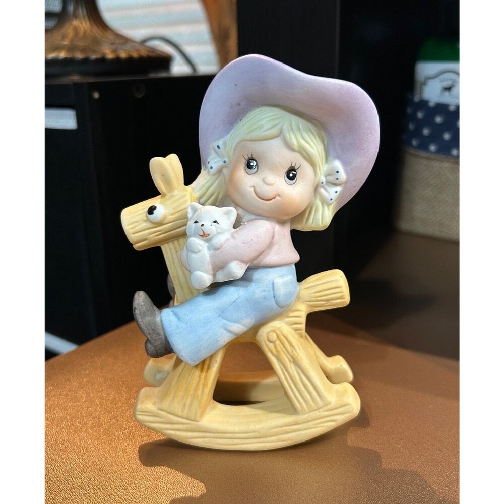 Vintage Homco Figurine Little Girl Cowgirl on Rocking Horse #1417 (1)
